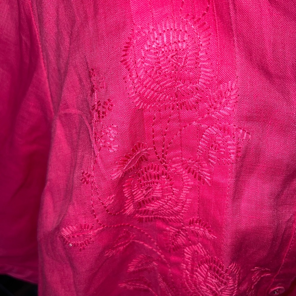 Tweeds Womens Pink Linen Embroidered 3/4 Sleeves Scoop Neck Shirt Top Size 3X - Picture 3 of 13
